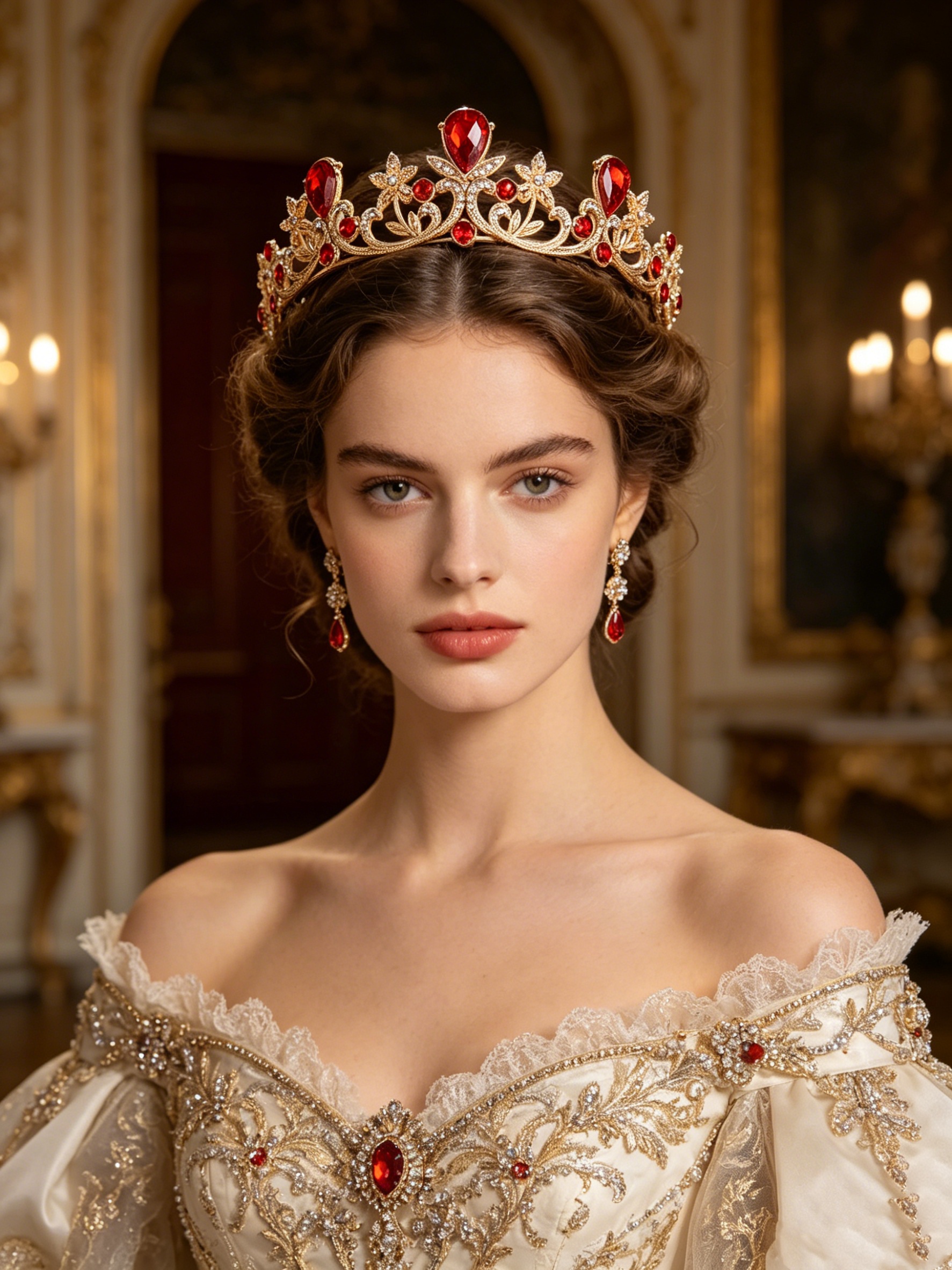 Women'S Formal Wear For A Wedding - Golden Rose Gold Red Diamond Crown