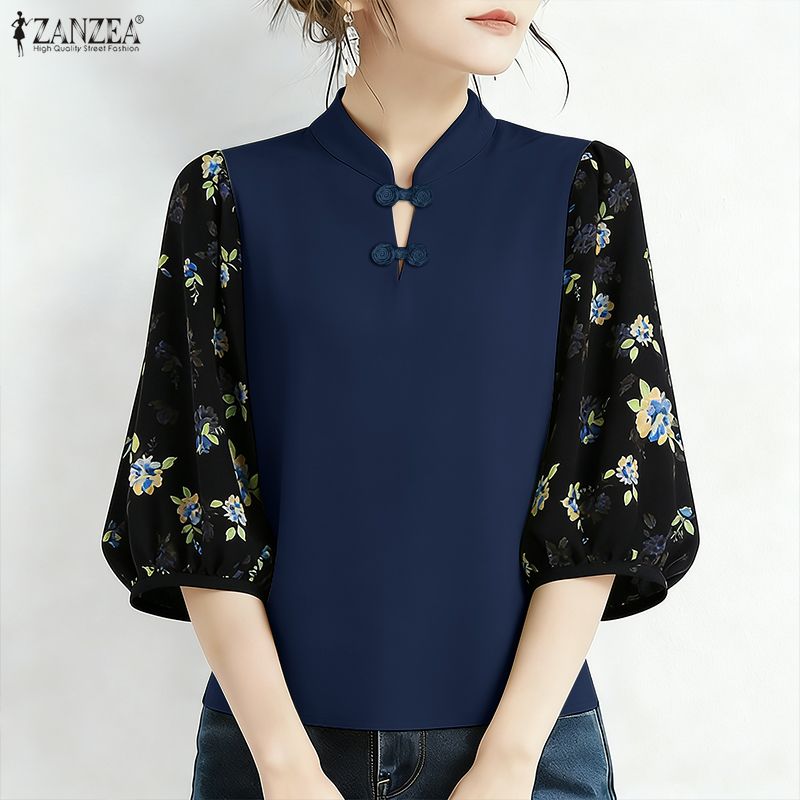 Silk Blouse Button - ZANZEA Elegant Woman Blouses Floral Printed