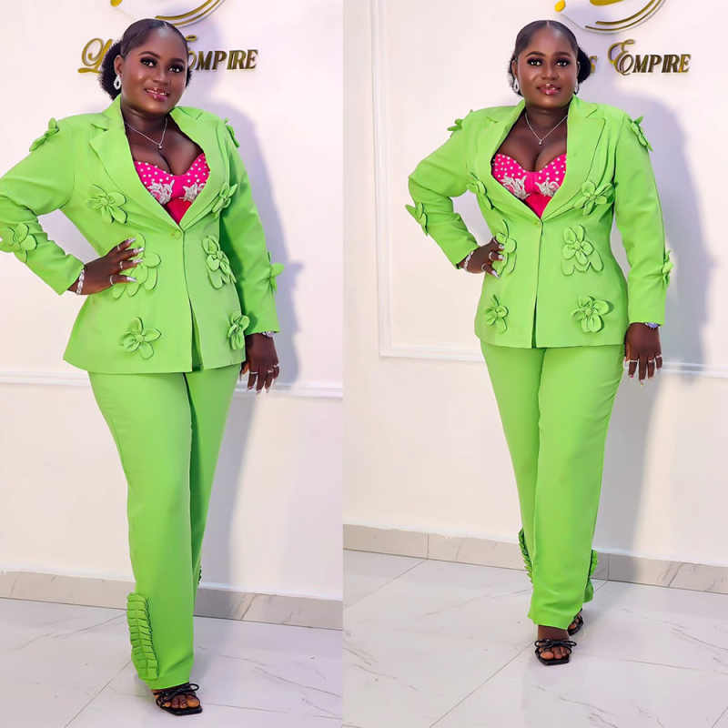 Women'S Formal Wear For Wedding Guest - Plus Size Green Women Blazer Sets