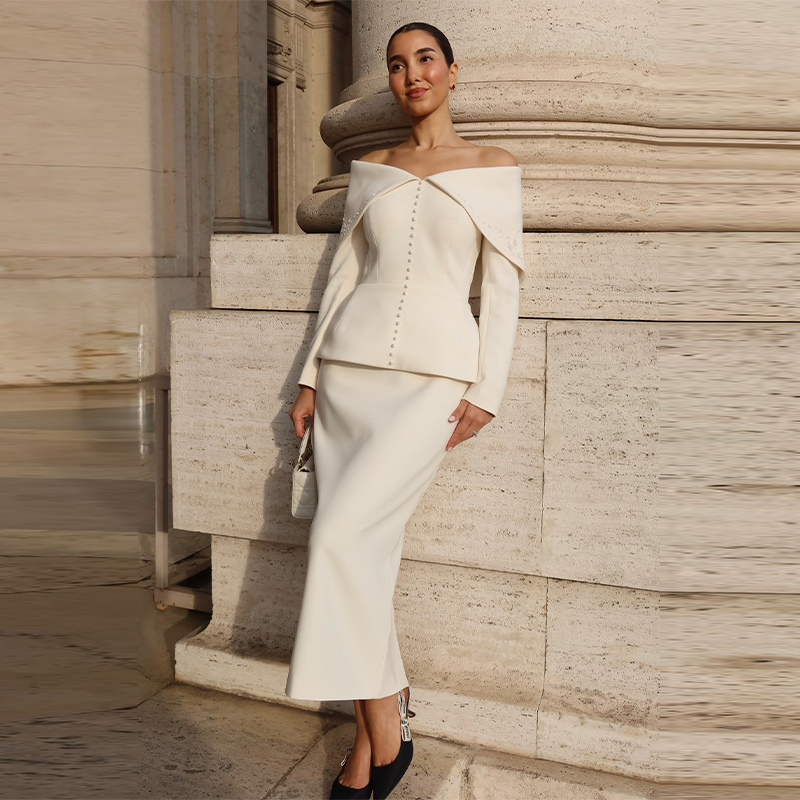 Formal Wear Women Us - Elegant French White Peplum Two Piece