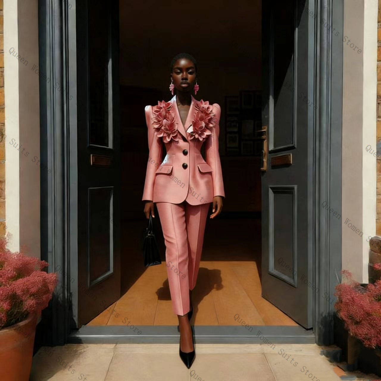 Women Formal Wear Trousers - Pink Women Suit Pants Set 2