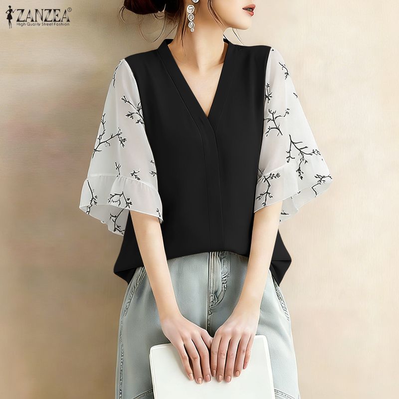 2026 Summer Floral Patchwork B - Silk Blouse Button avis et prix