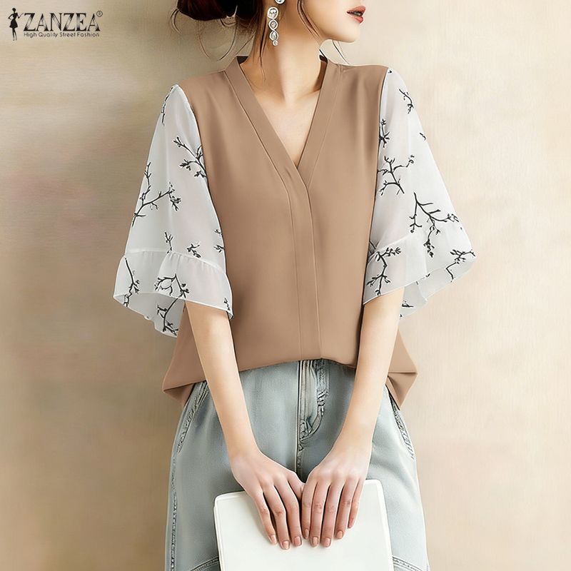 2026 Summer Floral Patchwork B - Silk Blouse Button avis et prix