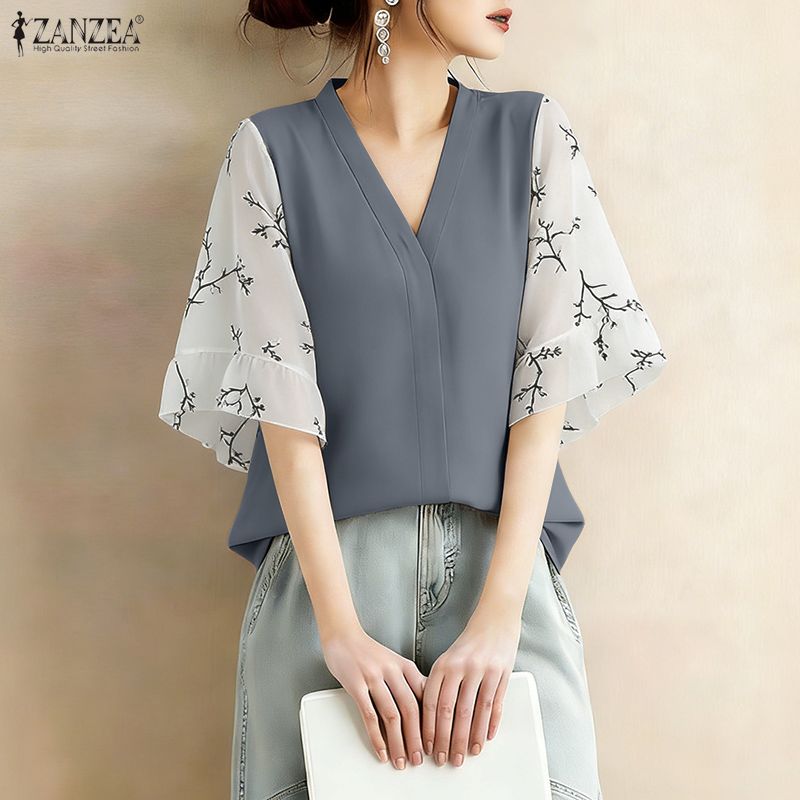2026 Summer Floral Patchwork B - Silk Blouse Button avis et prix