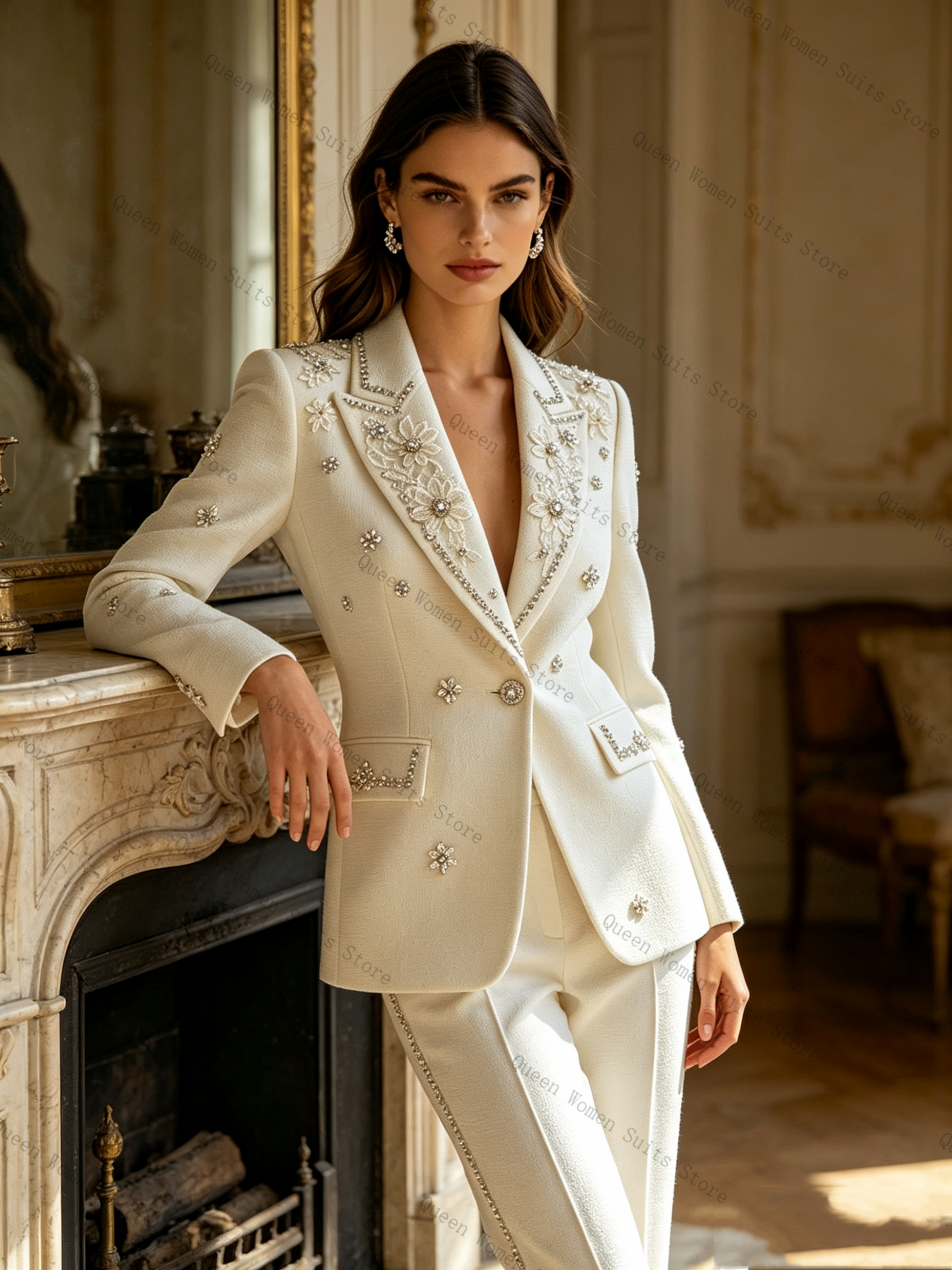 White Crystals Women Suit Set  - Women'S Formal Wear For A Wedding avis et prix