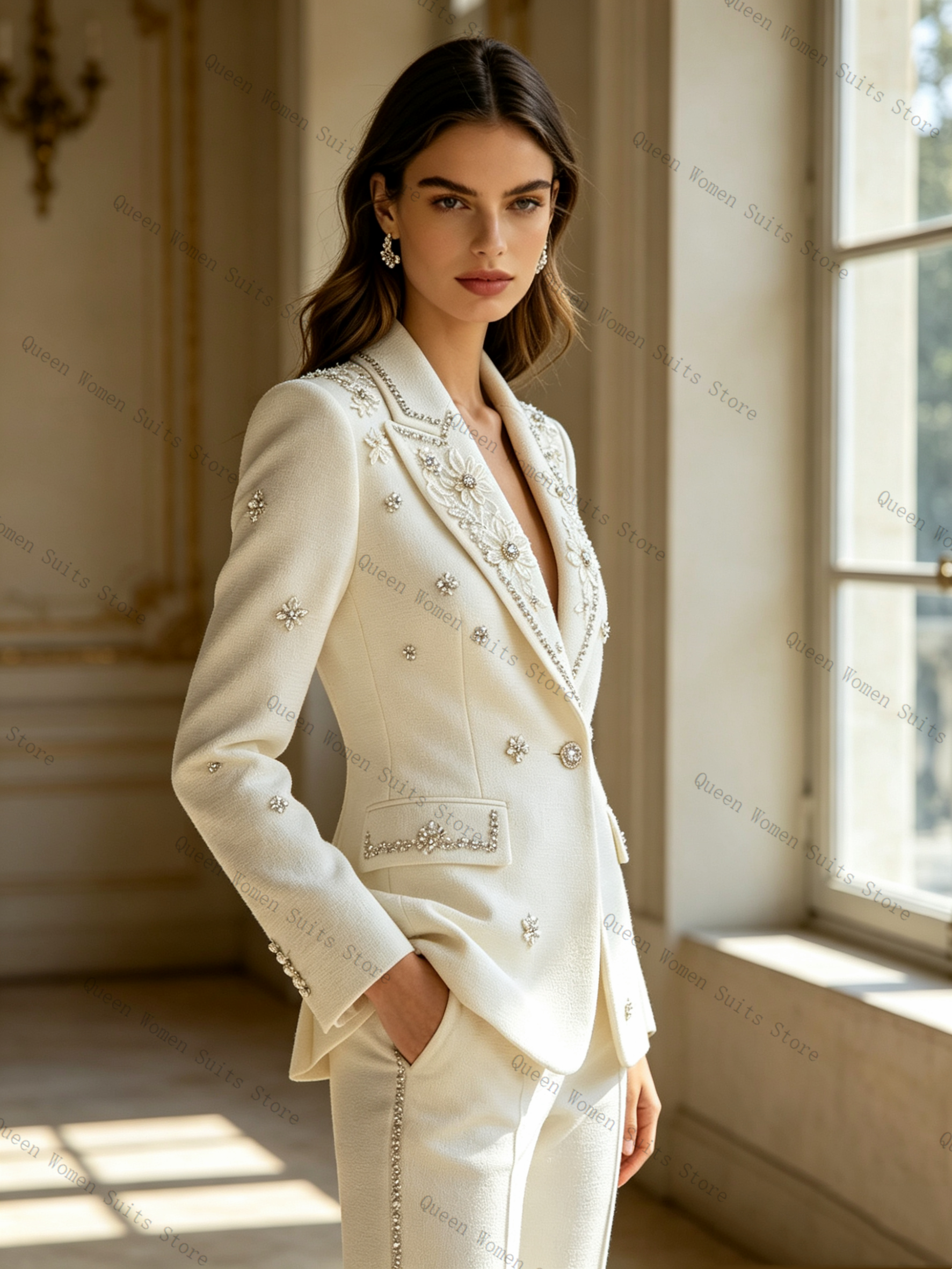 White Crystals Women Suit Set  - Women'S Formal Wear For A Wedding avis et prix
