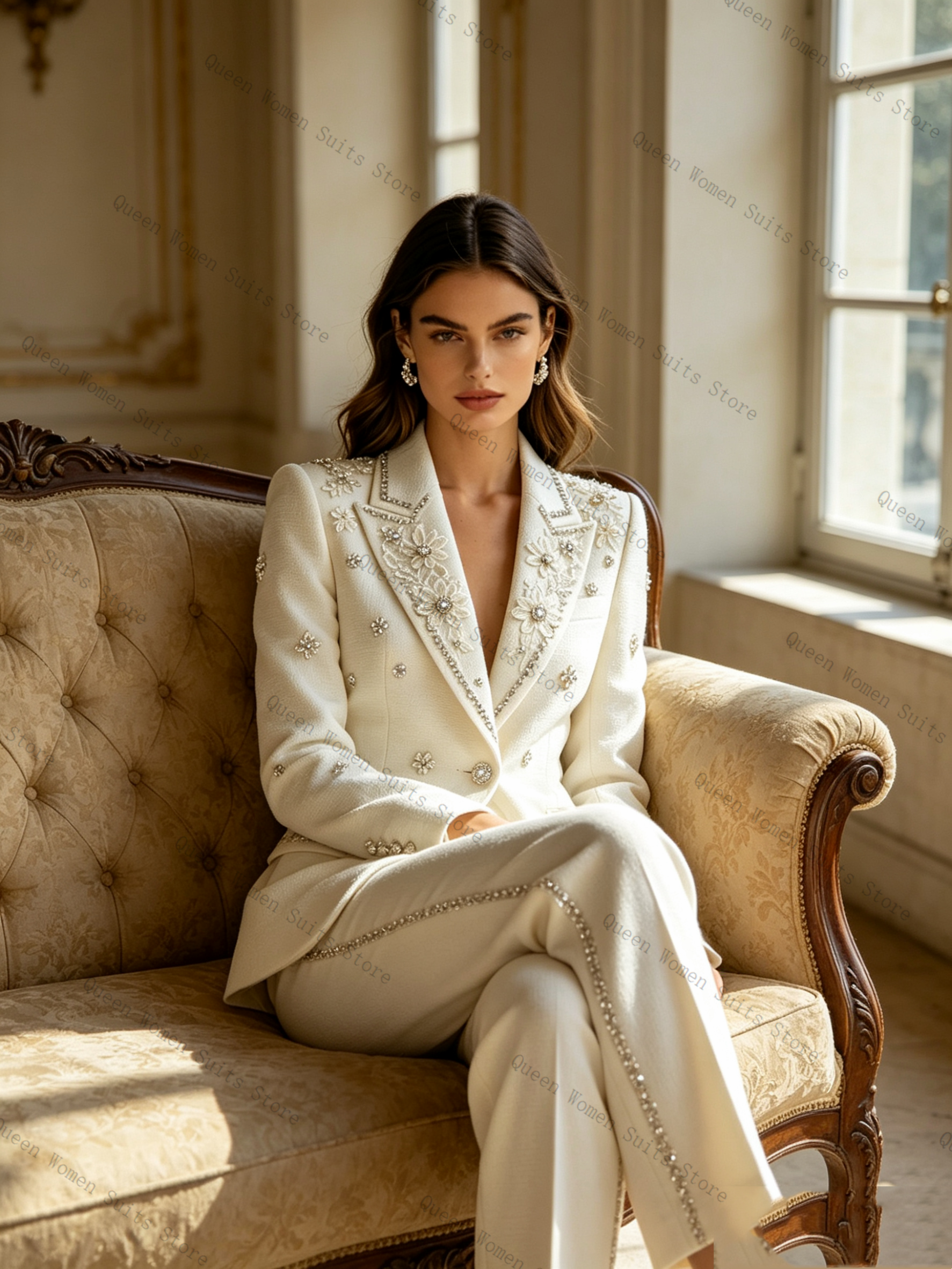 White Crystals Women Suit Set  - Women'S Formal Wear For A Wedding avis et prix