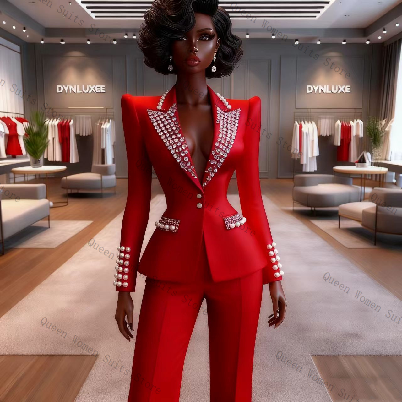 Pearls Red Women Suit Pants Se - Women'S Formal Wear For A Wedding avis et prix