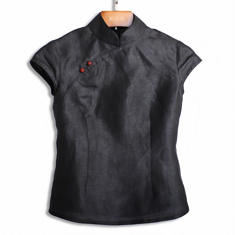 Black Short Top Qipao Fashion  - Silk Blouse Button avis et prix