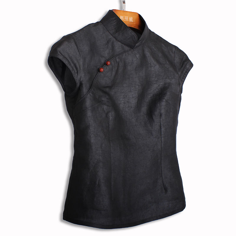 Black Short Top Qipao Fashion  - Silk Blouse Button avis et prix