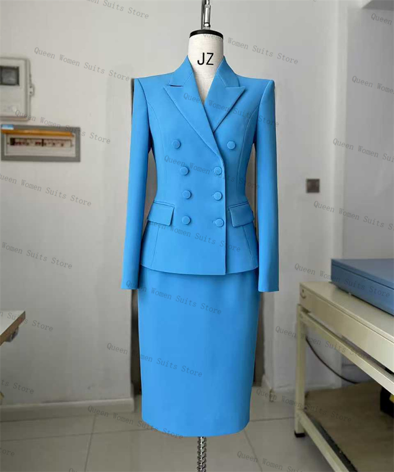 Sky Blue Women Suit Skirt Set  - Formal Wear Women Us avis et prix