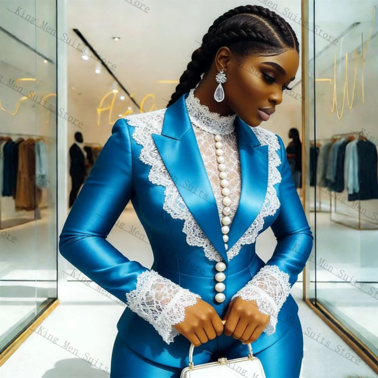 Blue Satin Lace Women Suit Set - Women'S Formal Wear For A Wedding avis et prix