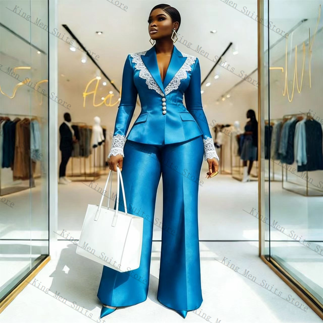 Blue Satin Lace Women Suit Set - Women'S Formal Wear For A Wedding avis et prix