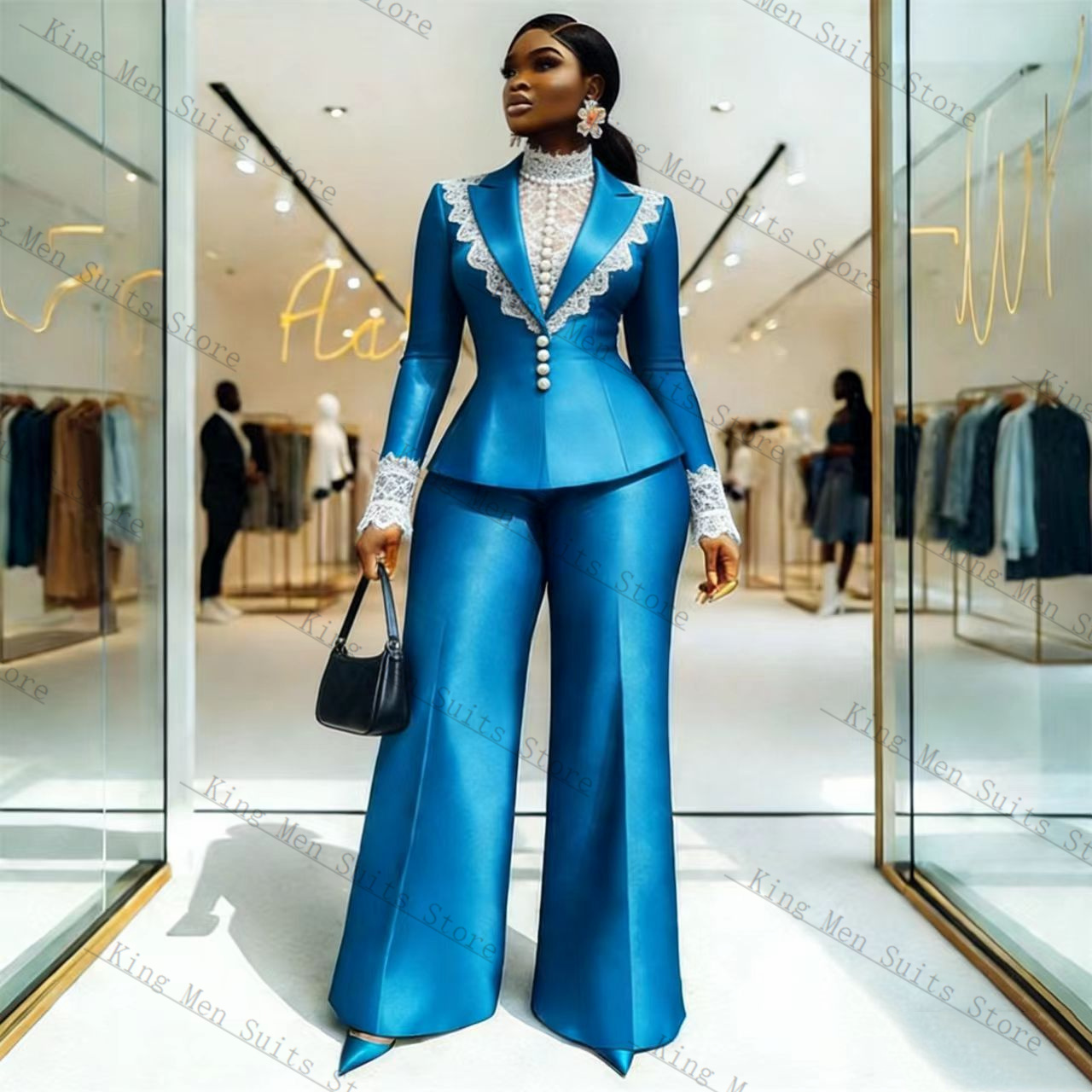 Blue Satin Lace Women Suit Set - Women'S Formal Wear For A Wedding avis et prix
