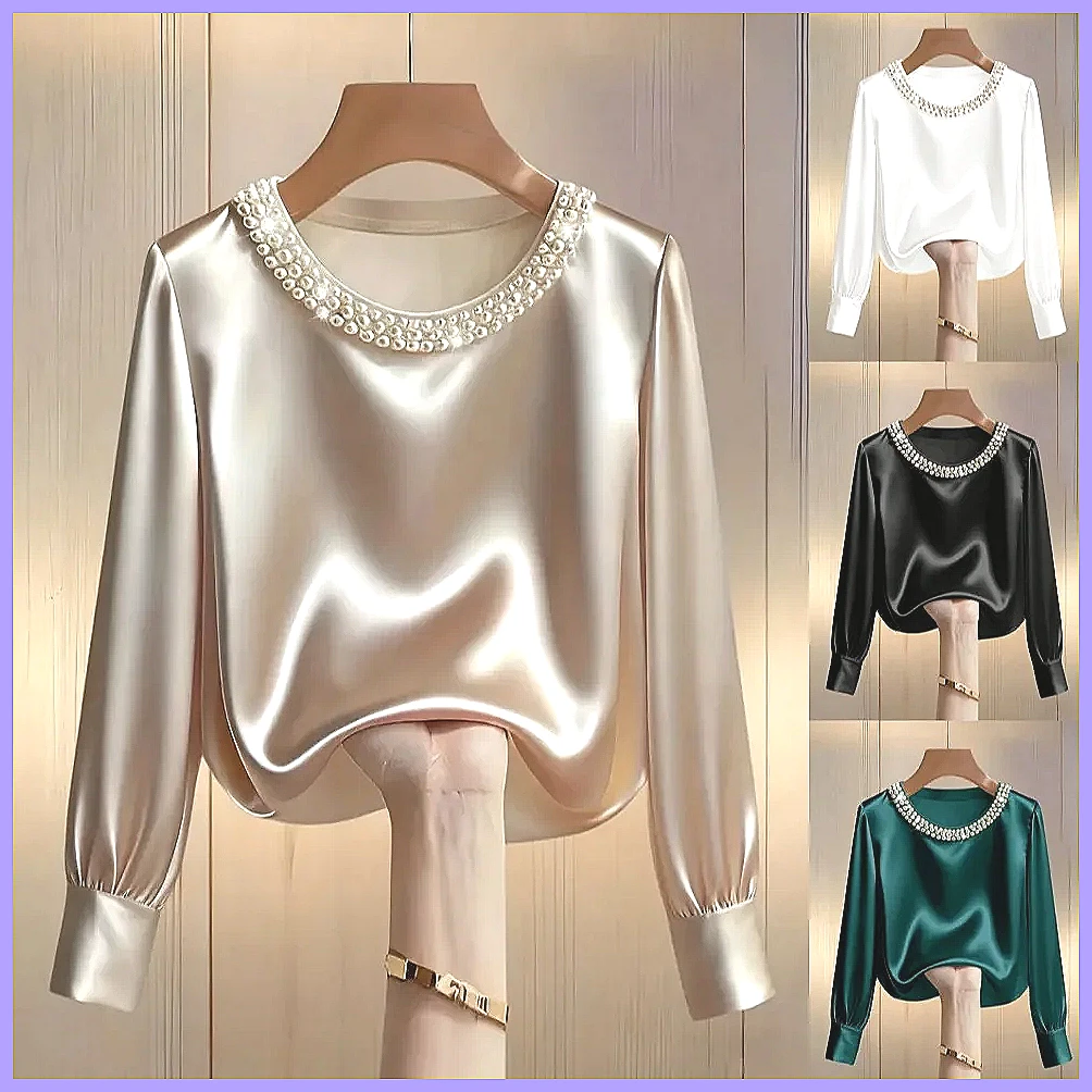 Elegant Beaded Satin Blouse fo - Silk Blouse Button avis et prix