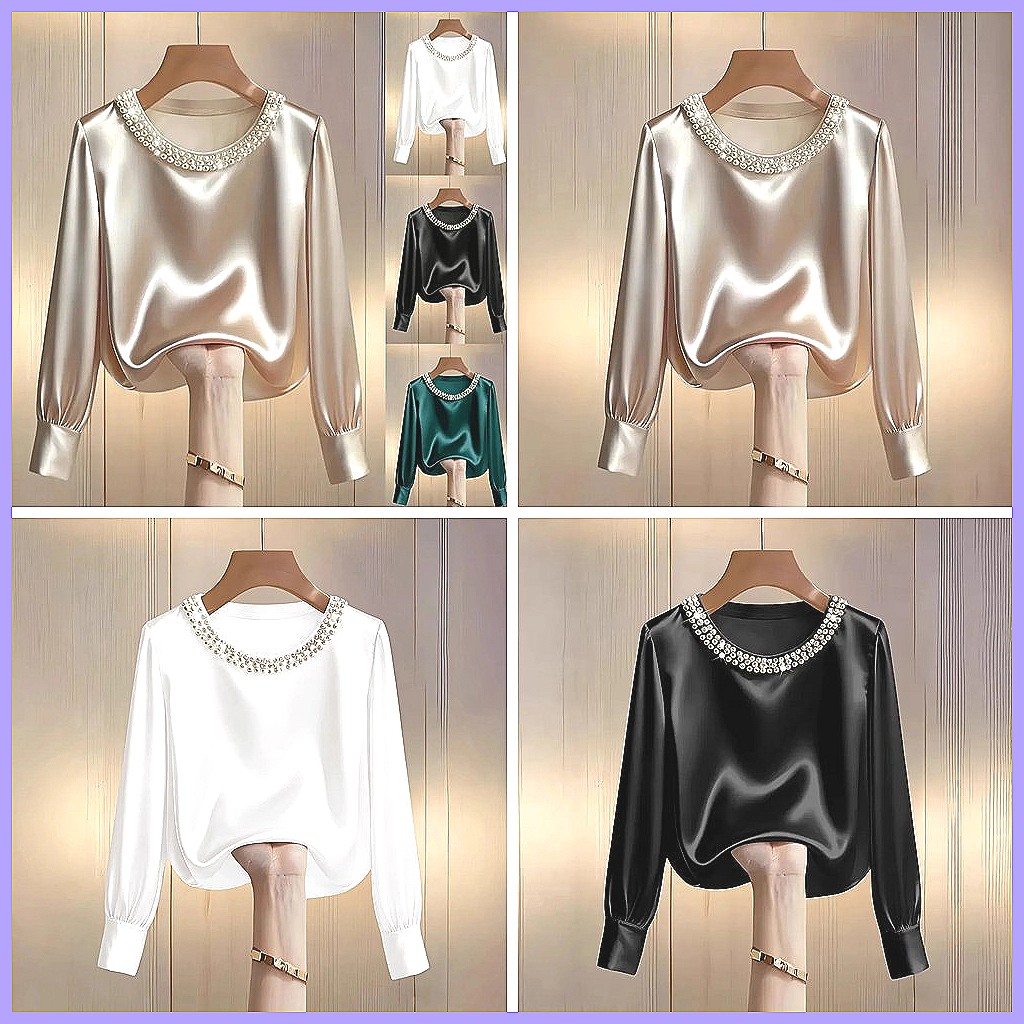 Elegant Beaded Satin Blouse fo - Silk Blouse Button avis et prix