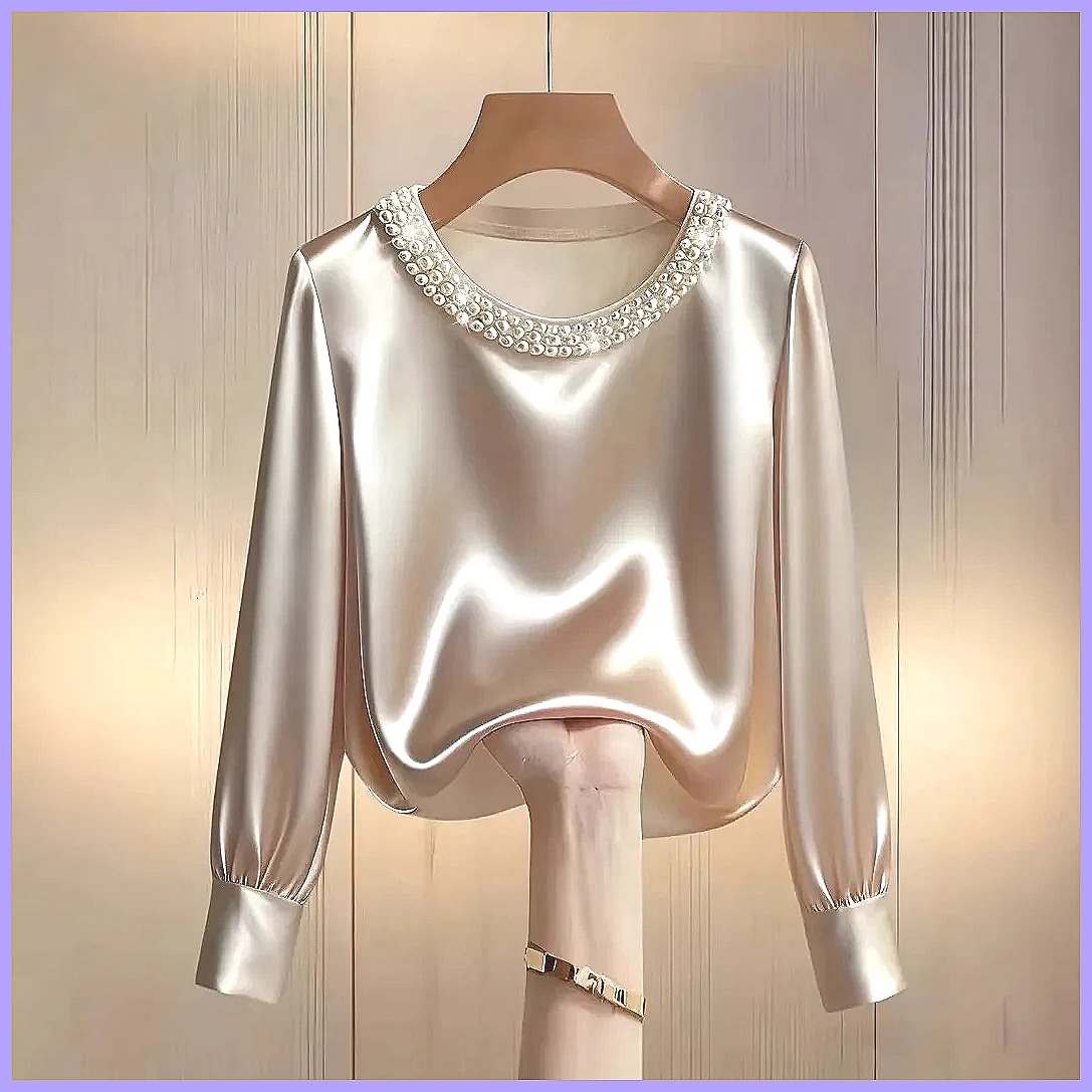 Elegant Beaded Satin Blouse fo - Silk Blouse Button avis et prix