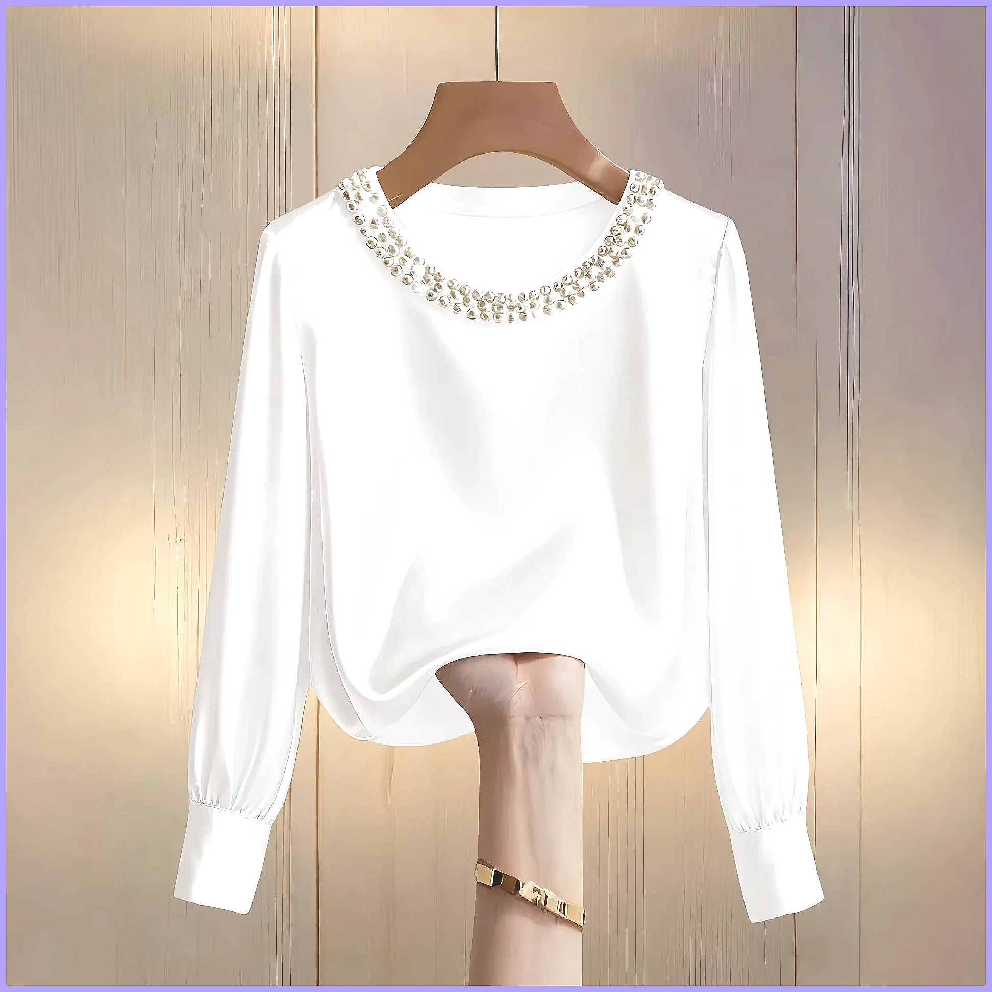 Elegant Beaded Satin Blouse fo - Silk Blouse Button avis et prix