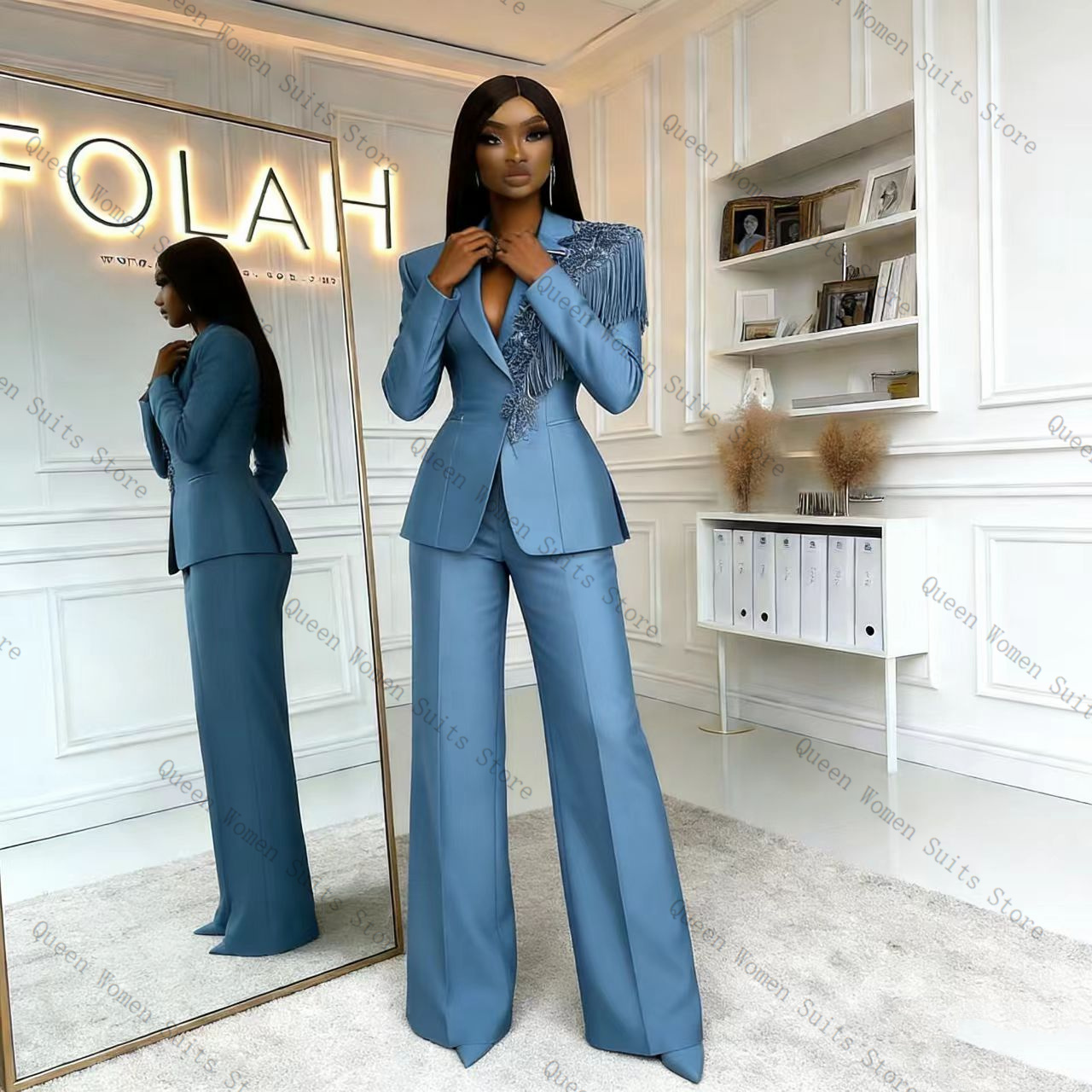 Tassel Blue Women Suit Pants S - Women'S Formal Wear For A Wedding avis et prix