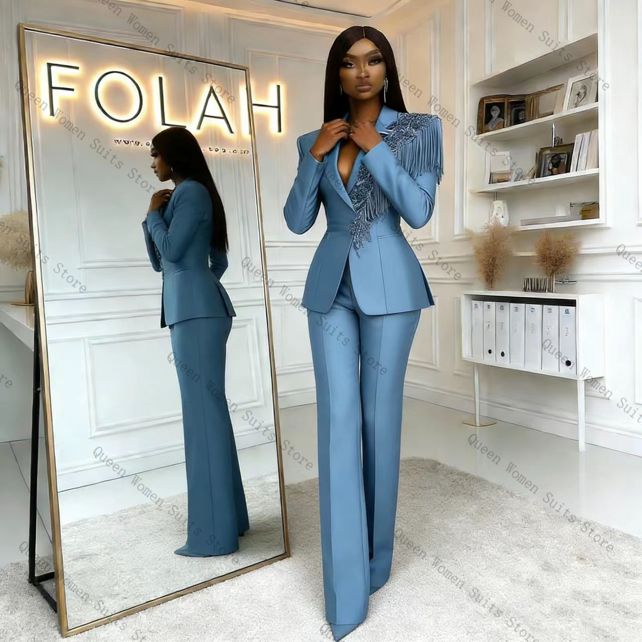 Tassel Blue Women Suit Pants S - Women'S Formal Wear For A Wedding avis et prix