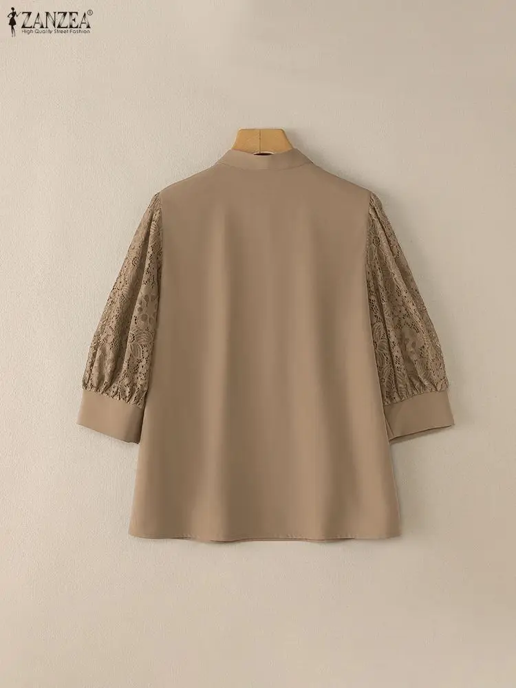 2025 ZANZEA Summer Lace Patchw - Silk Blouse Button avis et prix