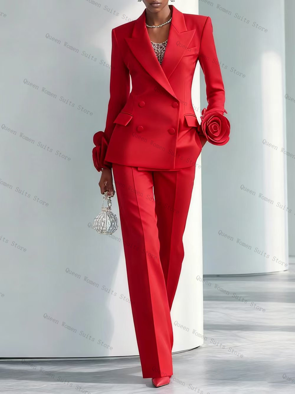 Luxury Red Women Suit Set 2 Pc - Women Formal Wear Trousers avis et prix