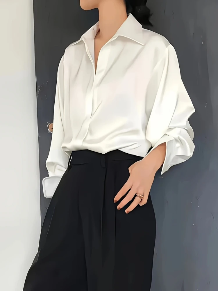 Plus Size Loose Casual Women S - Silk Blouse Button avis et prix