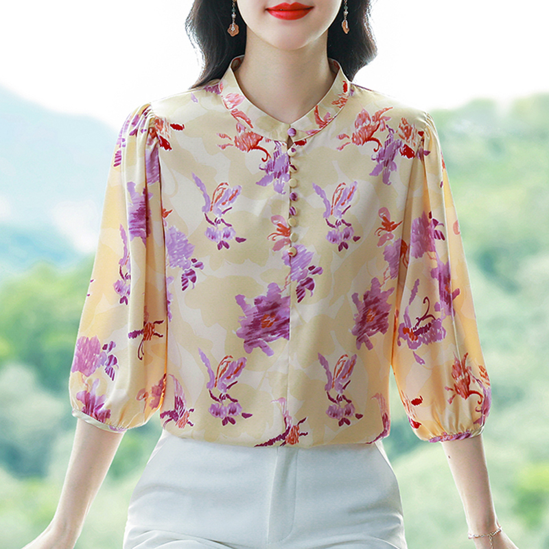 2025 Spring Summer Women Shirt - Silk Blouse Button avis et prix