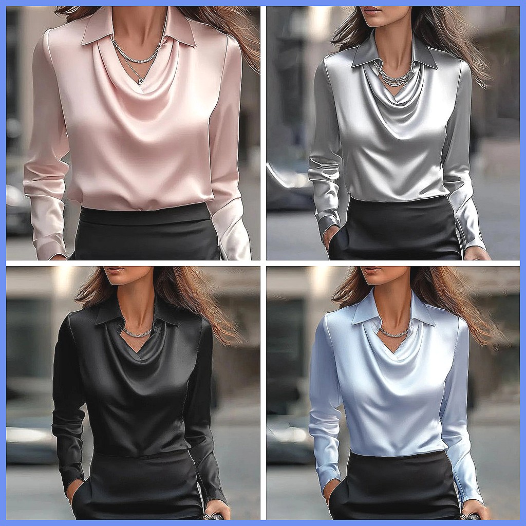 Vintage Satin Blouse Women Lon - Silk Blouse Button avis et prix