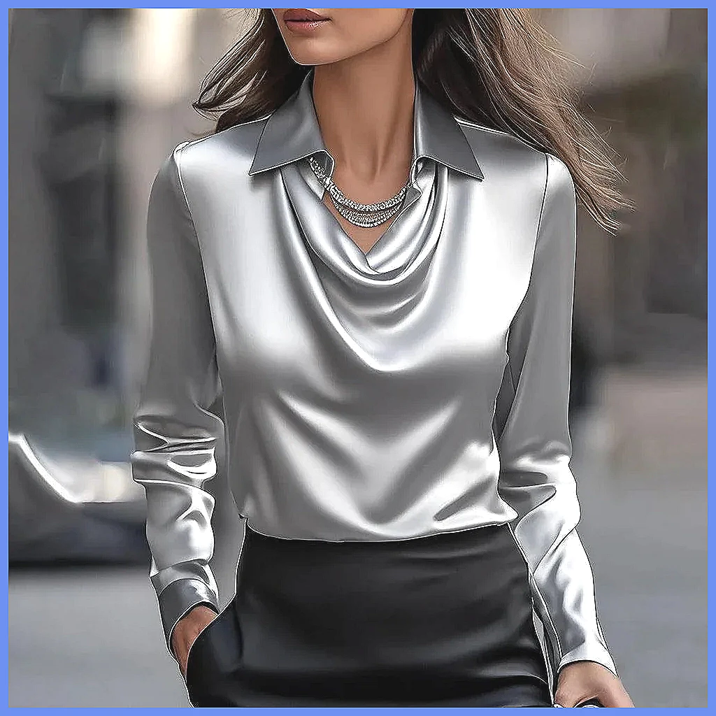 Vintage Satin Blouse Women Lon - Silk Blouse Button avis et prix