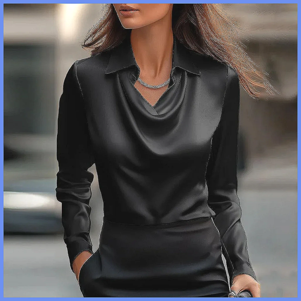 Vintage Satin Blouse Women Lon - Silk Blouse Button avis et prix