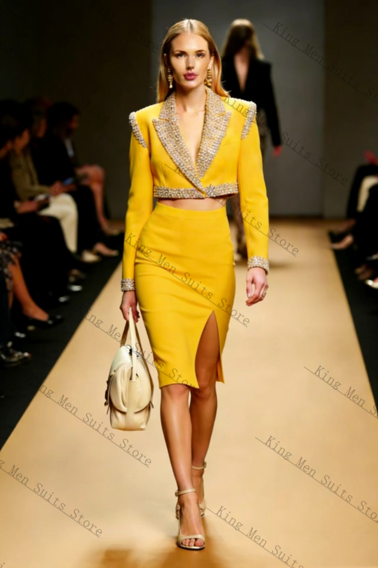 Yellow Crystals Women Suit Ski - Women'S Formal Wear For Wedding Guest avis et prix