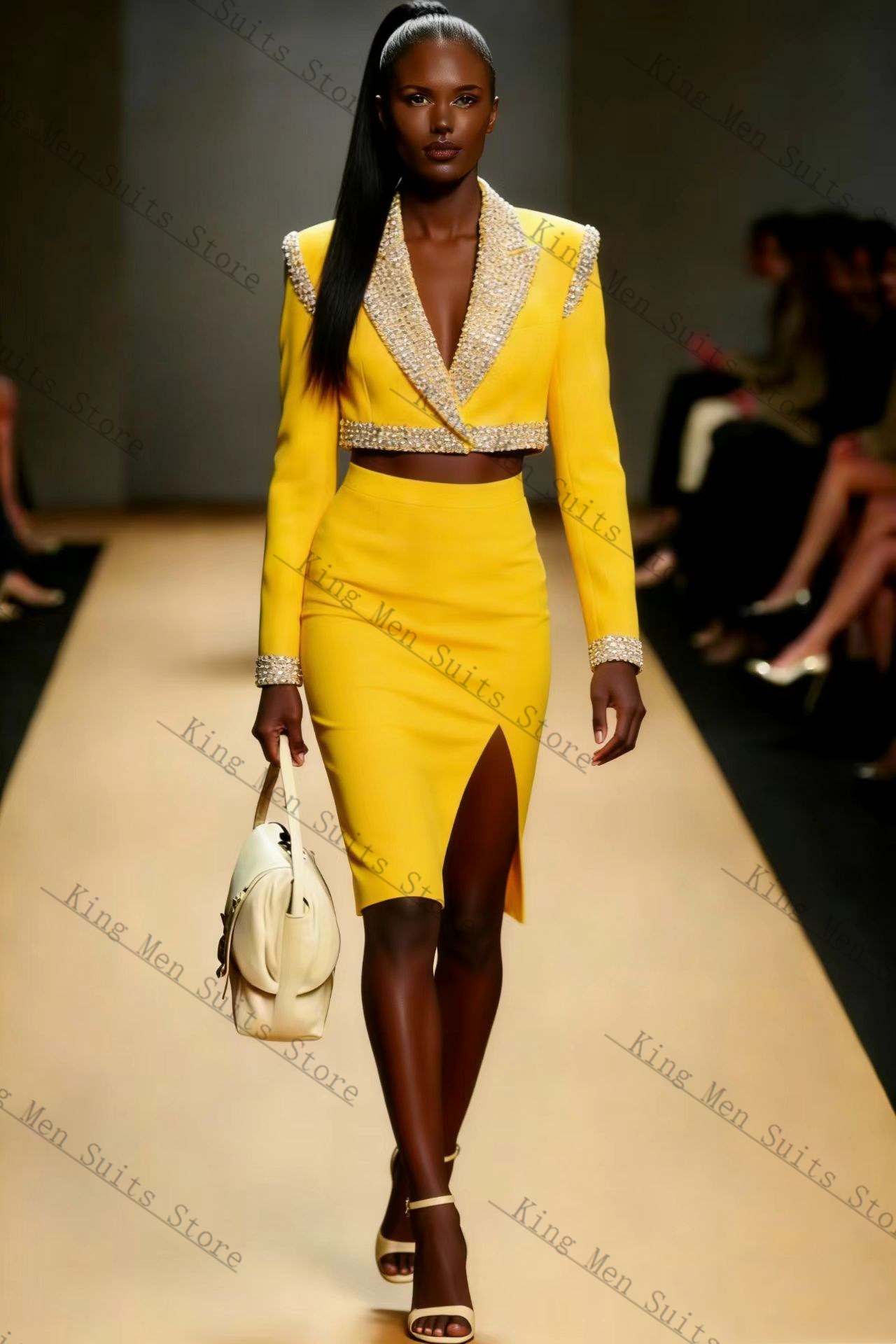 Yellow Crystals Women Suit Ski - Women'S Formal Wear For Wedding Guest avis et prix