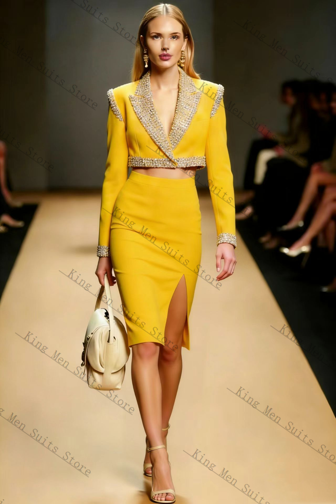 Yellow Crystals Women Suit Ski - Women'S Formal Wear For Wedding Guest avis et prix