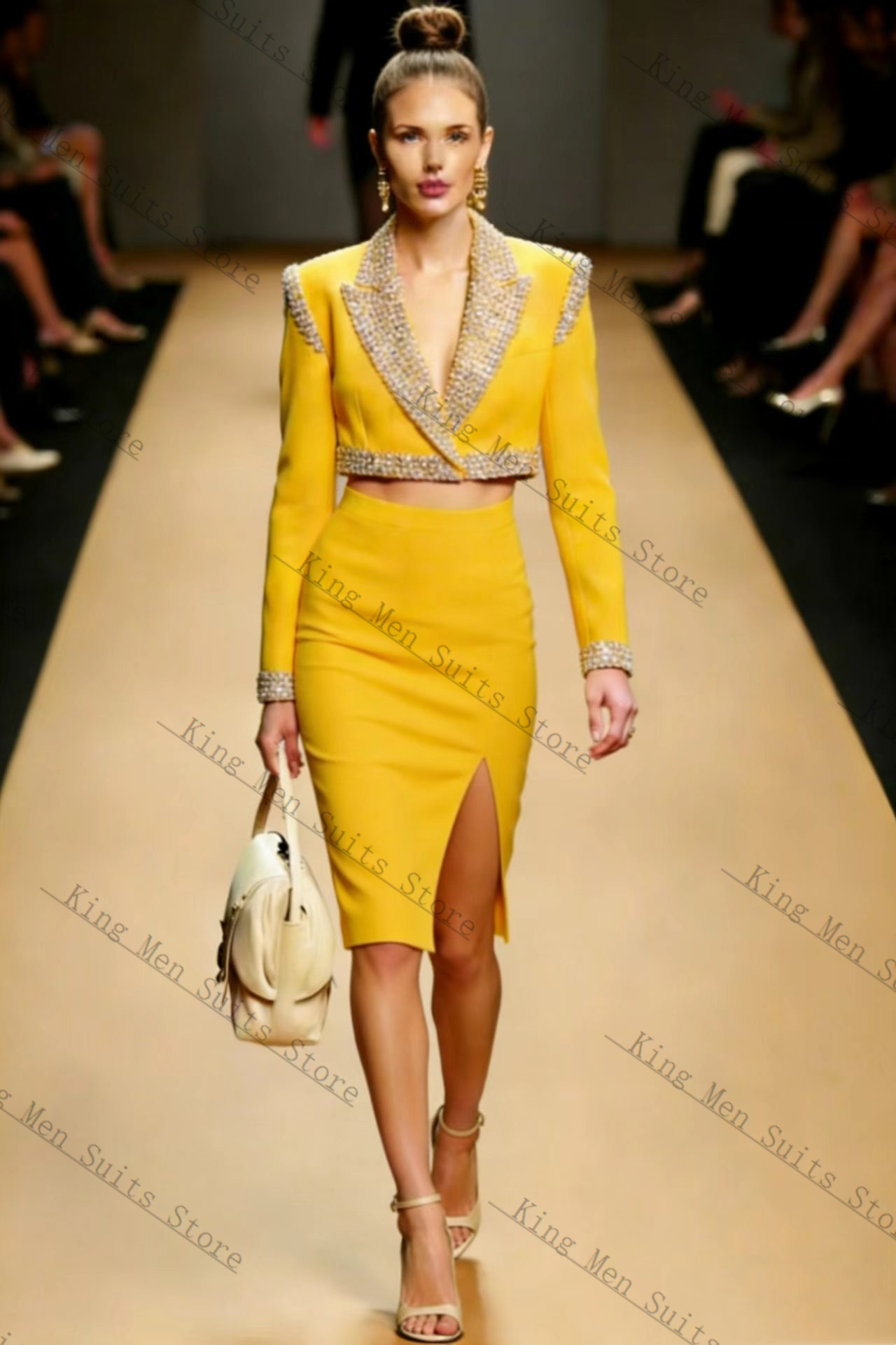 Yellow Crystals Women Suit Ski - Women'S Formal Wear For Wedding Guest avis et prix