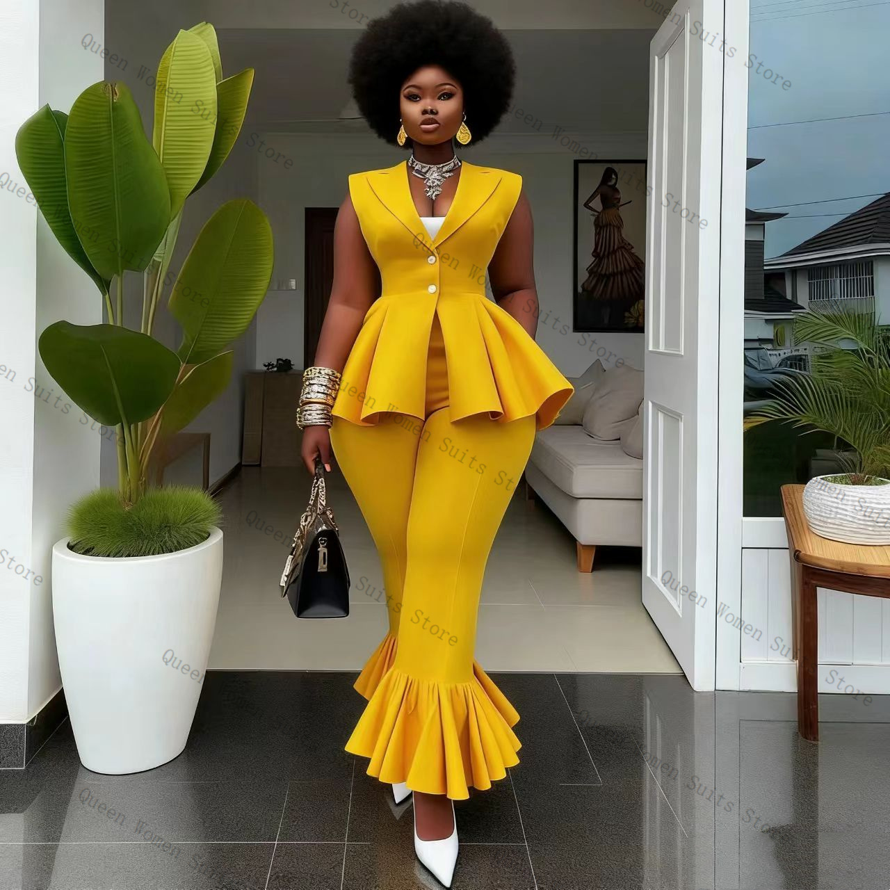 Yellow Women Suit Pants Set 2  - Women Formal Wear Trousers avis et prix