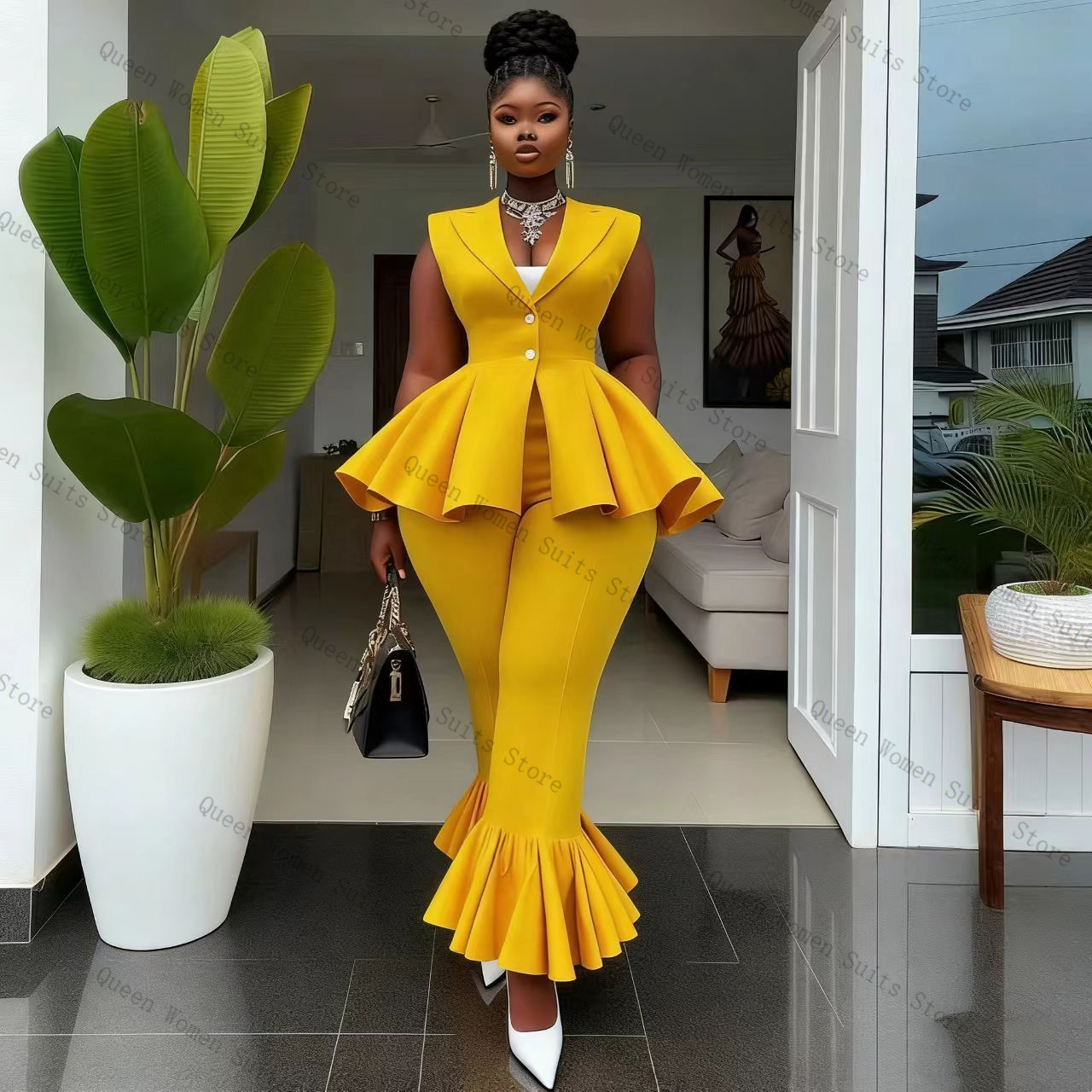 Yellow Women Suit Pants Set 2  - Women Formal Wear Trousers avis et prix