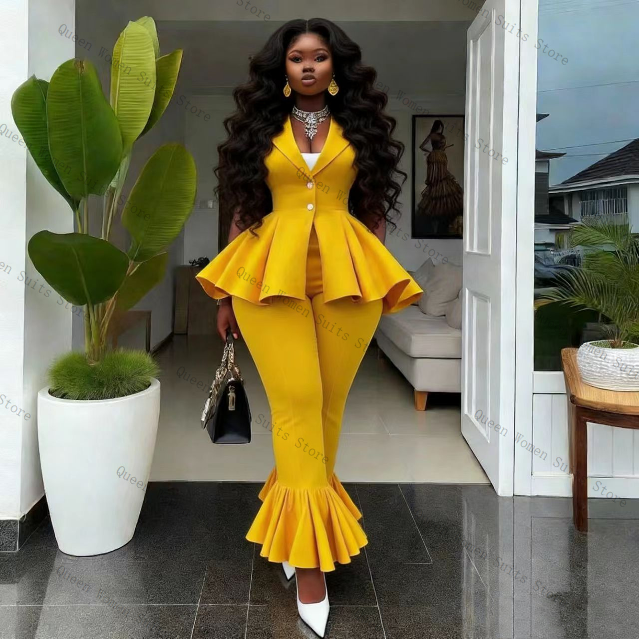Yellow Women Suit Pants Set 2  - Women Formal Wear Trousers avis et prix
