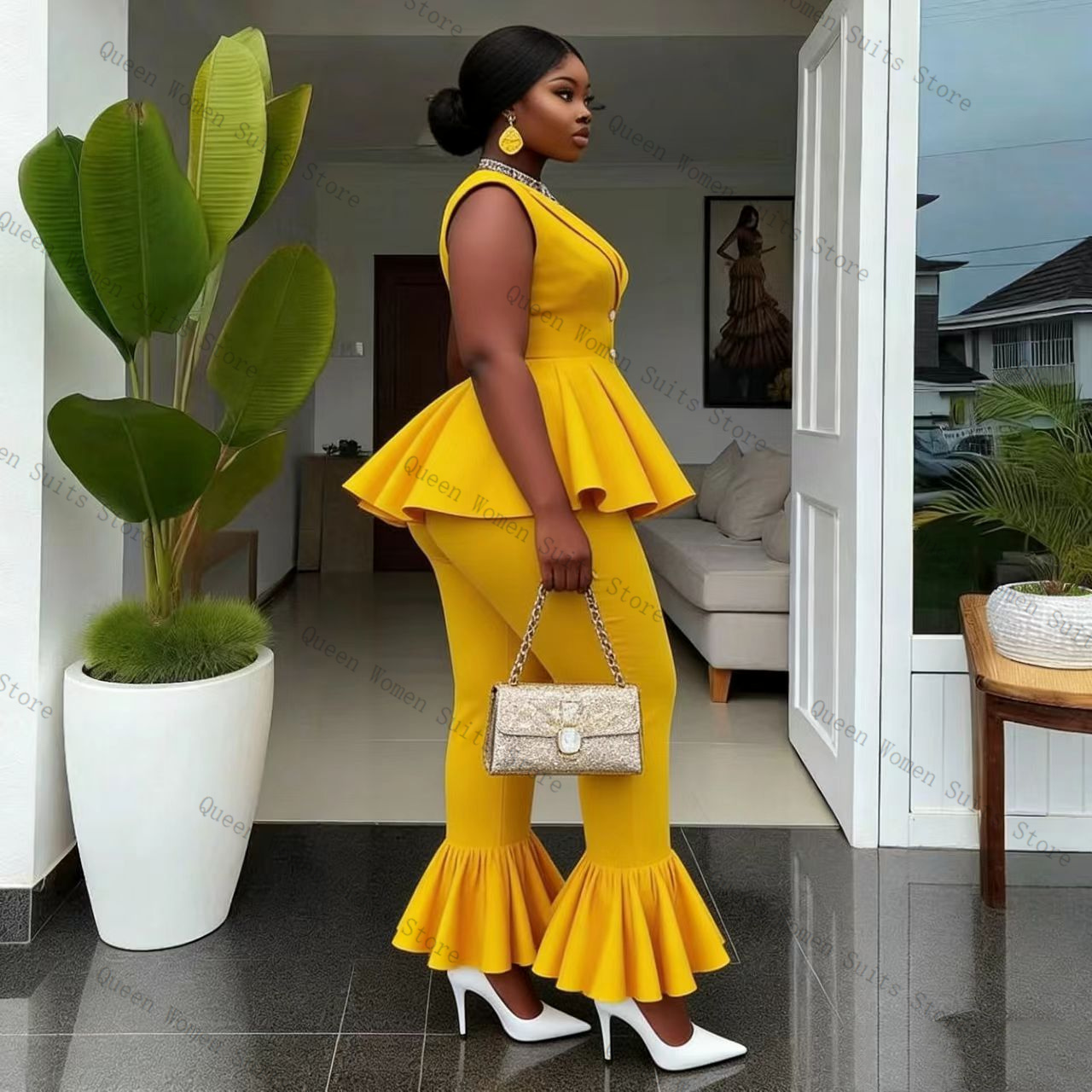 Yellow Women Suit Pants Set 2  - Women Formal Wear Trousers avis et prix