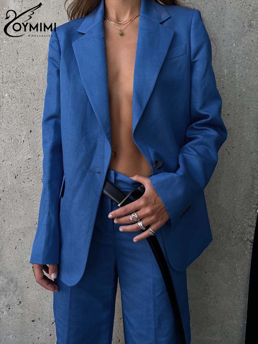 Oymimi Fashion Blue Cotton Set - Women Formal Wear Trousers avis et prix