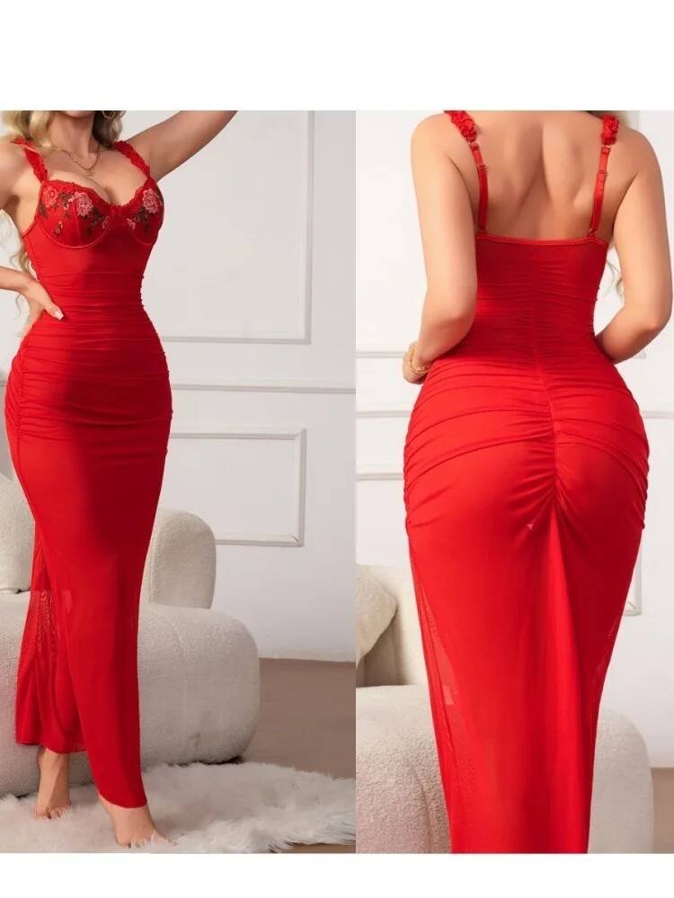 Red Ruched Dress With Strap Bo - Women Formal Wear Trends avis et prix
