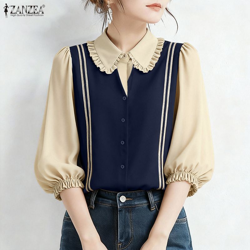 ZANZEA Women Summer Patchwork  - Silk Blouse Button avis et prix