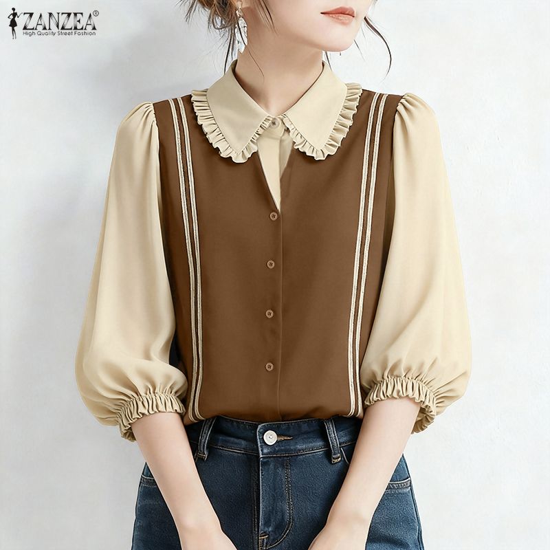 ZANZEA Women Summer Patchwork  - Silk Blouse Button avis et prix