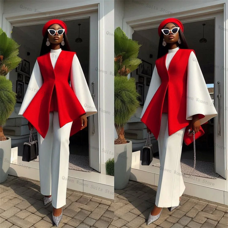 White Red Women Suit Set 2 Pie - Women Formal Wear Trousers avis et prix