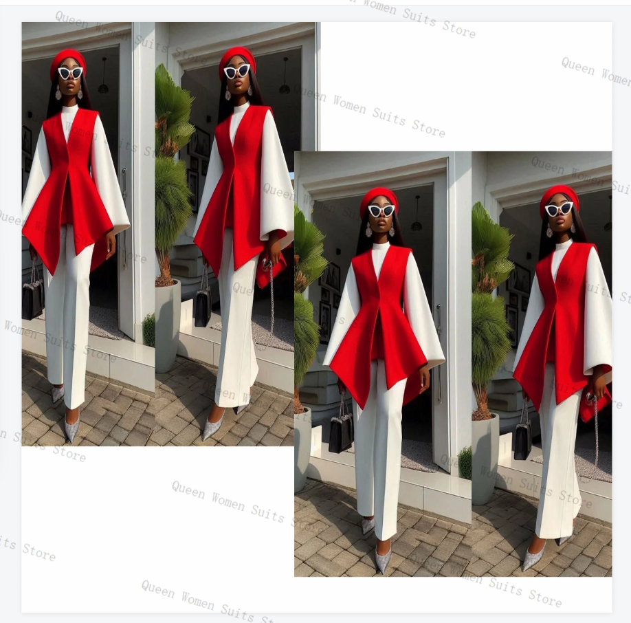 White Red Women Suit Set 2 Pie - Women Formal Wear Trousers avis et prix