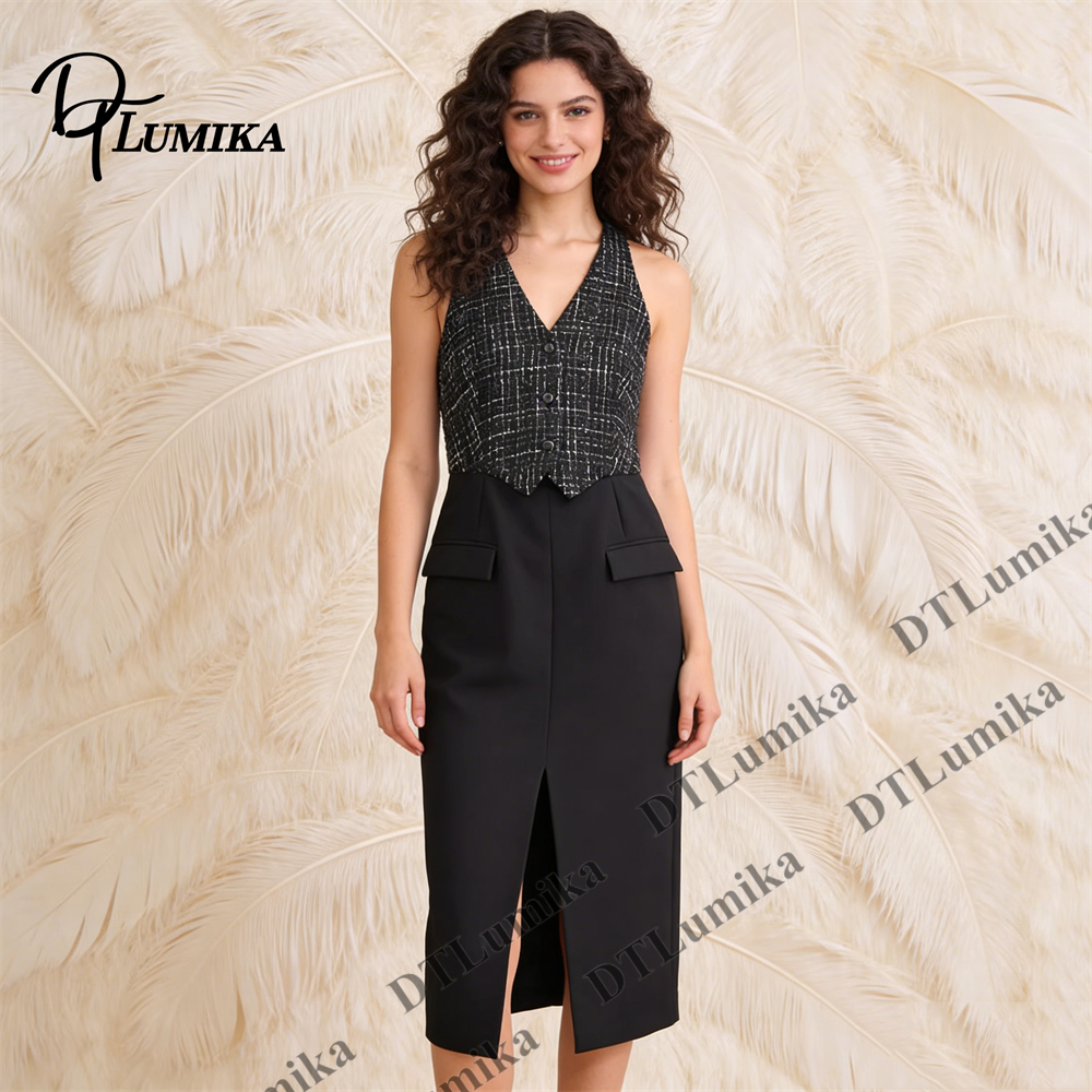 Tweed & Crepe Contrast Dress,  - Women Formal Wear Look avis et prix