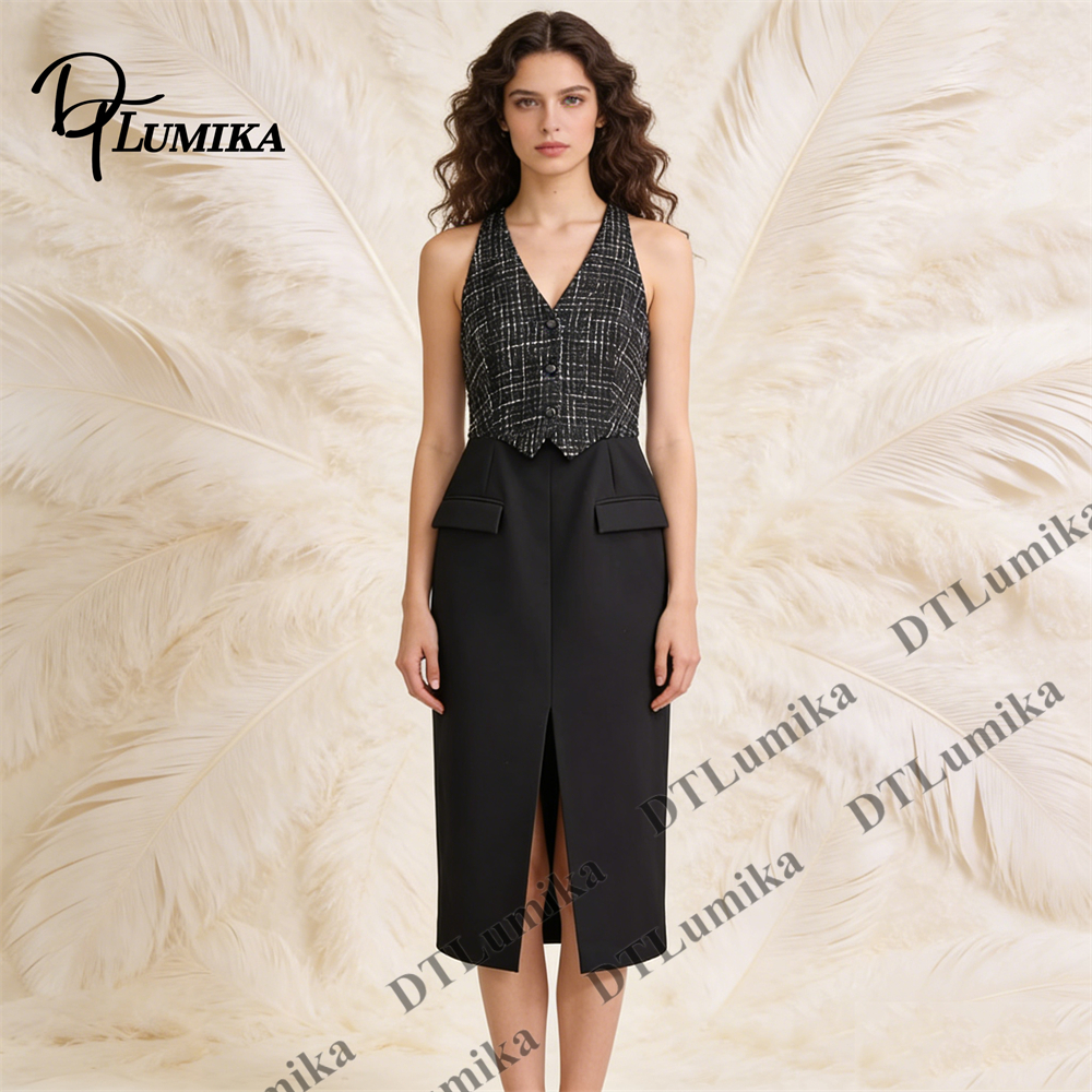 Tweed & Crepe Contrast Dress,  - Women Formal Wear Look avis et prix