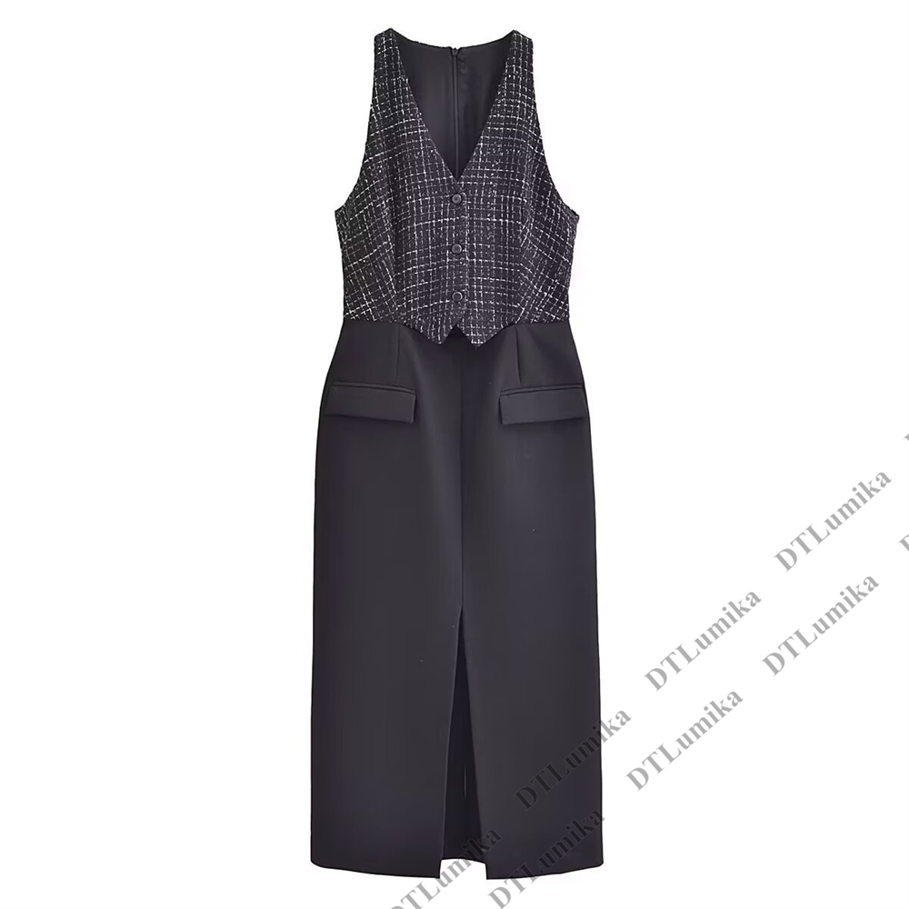 Tweed & Crepe Contrast Dress,  - Women Formal Wear Look avis et prix