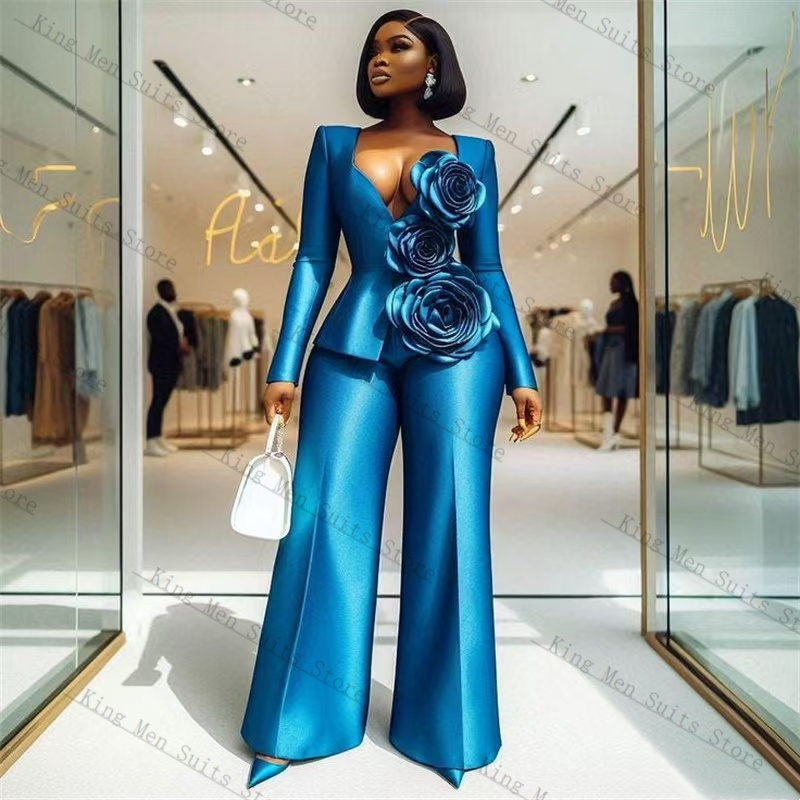 Blue Satin Women Suit Set 2 Pc - Women'S Formal Wear For Wedding Guest avis et prix