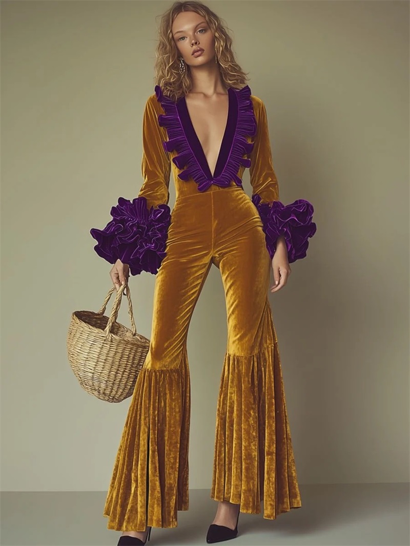 Yellow Purple Velvet Women Jum - Women'S Formal Wear For Wedding Guest avis et prix